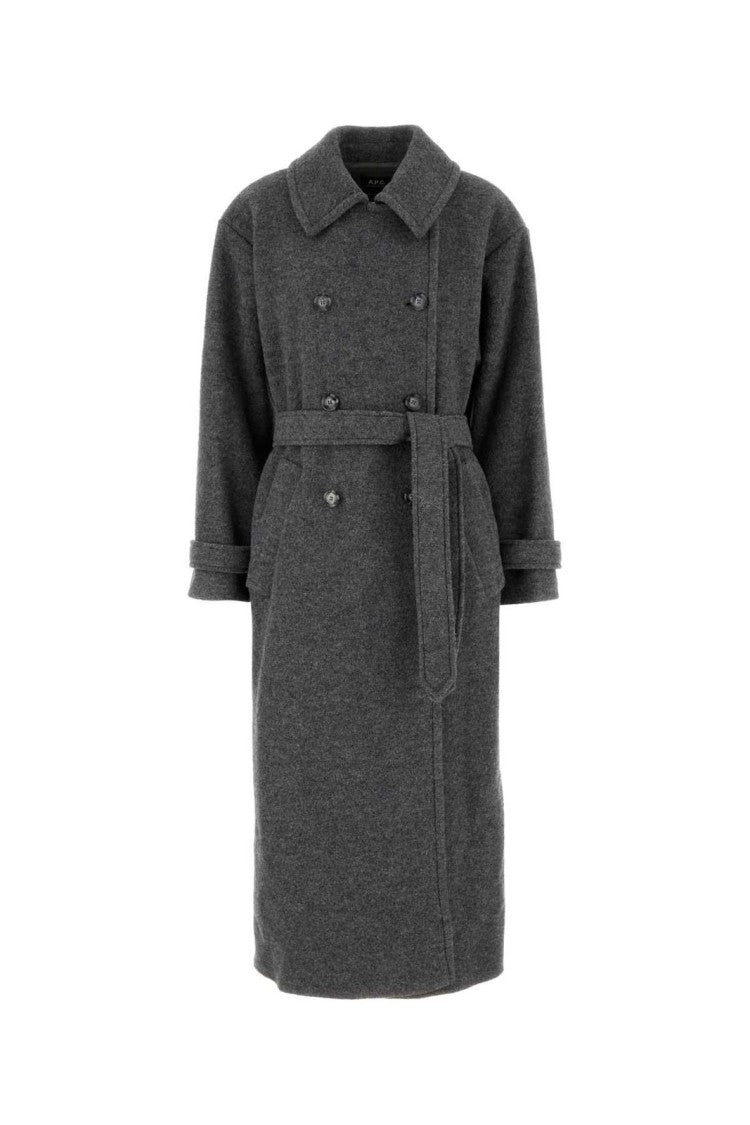A.P.C. Long Virgin Wool Coat In Refined Grey