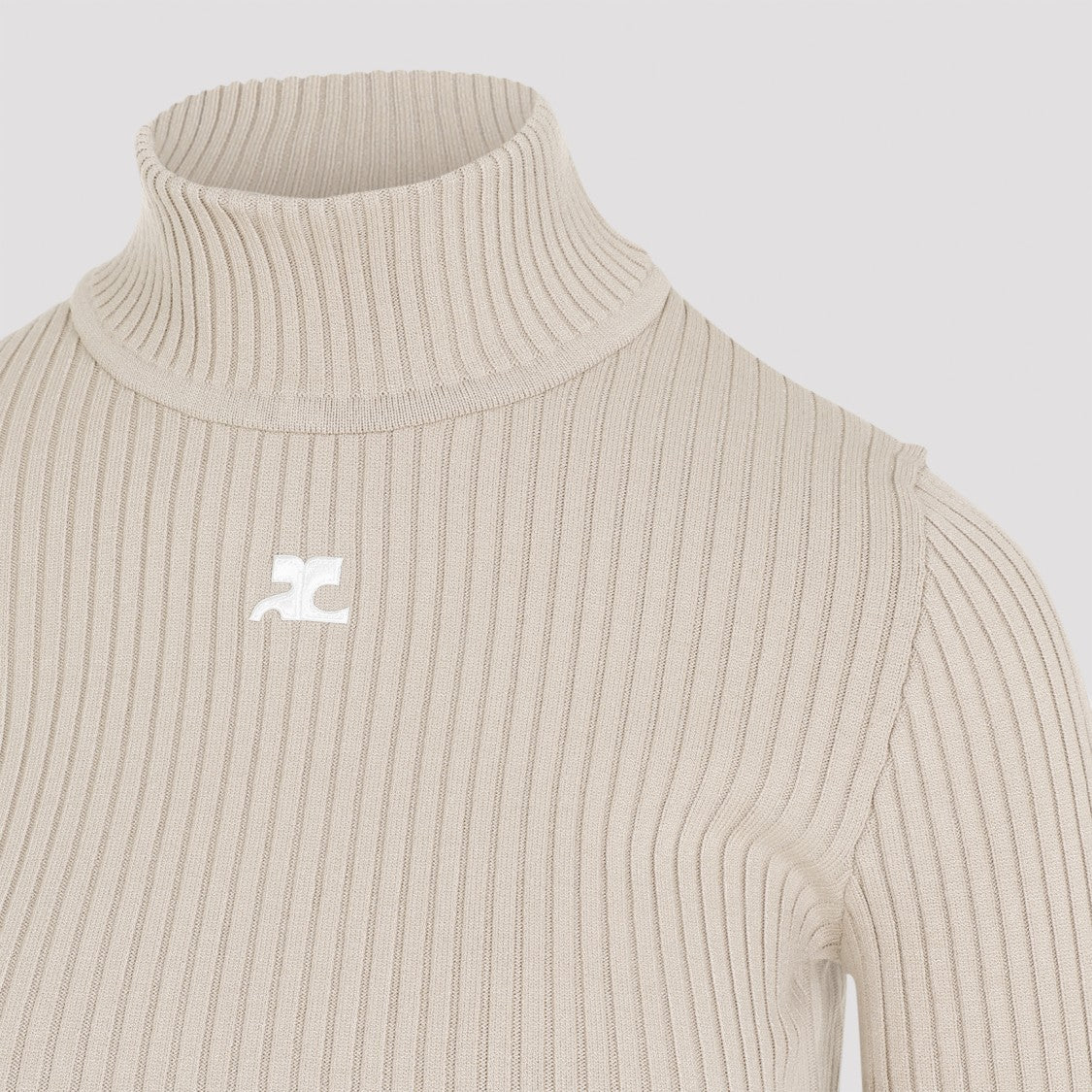 Courrèges Cappuccino Ribbed Roll Neck Jumper