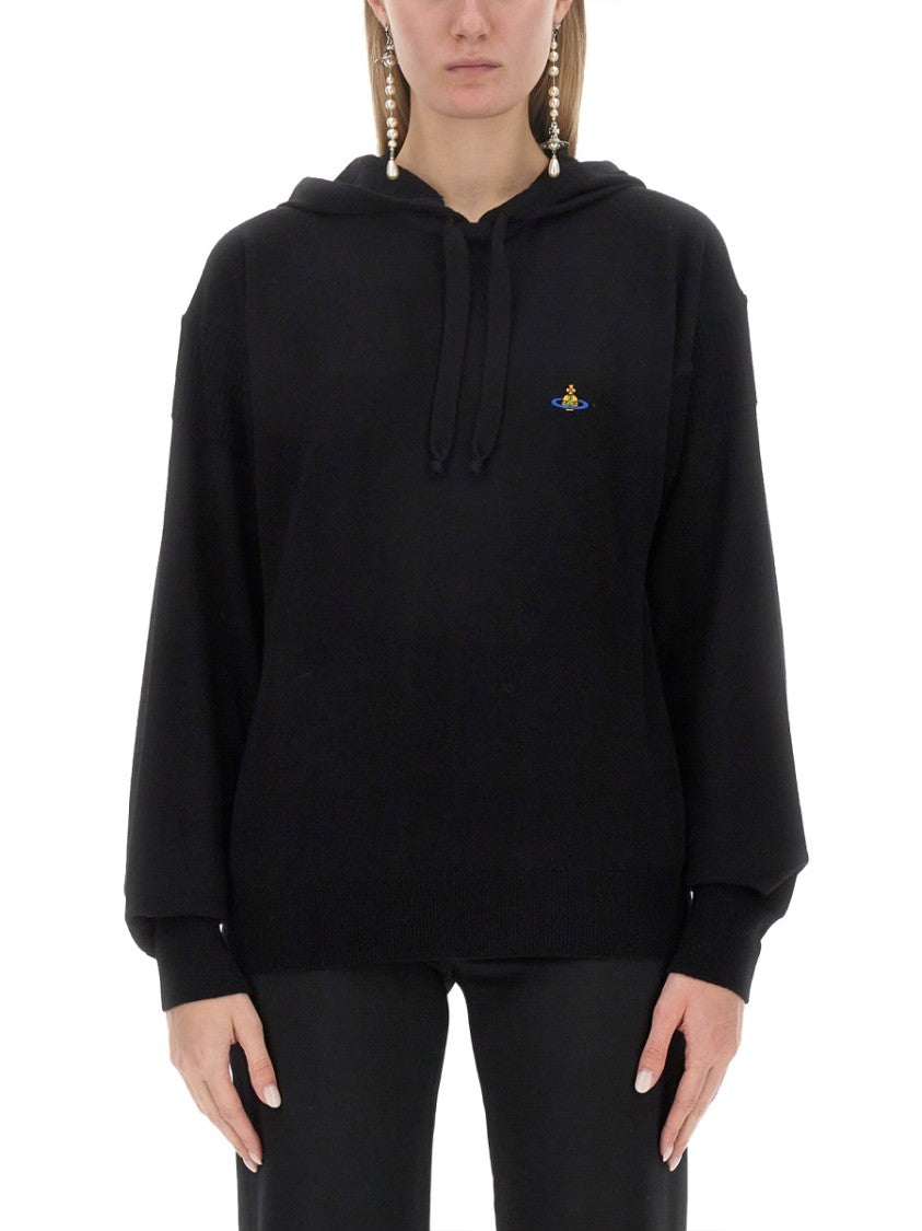 Vivienne Westwood Black Virgin Wool Sweatshirt With Embroidered Logo