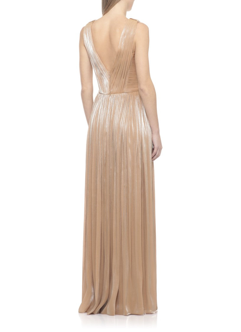 Costarellos Lurex Georgette Maxi Dress With Deep V-Neckline