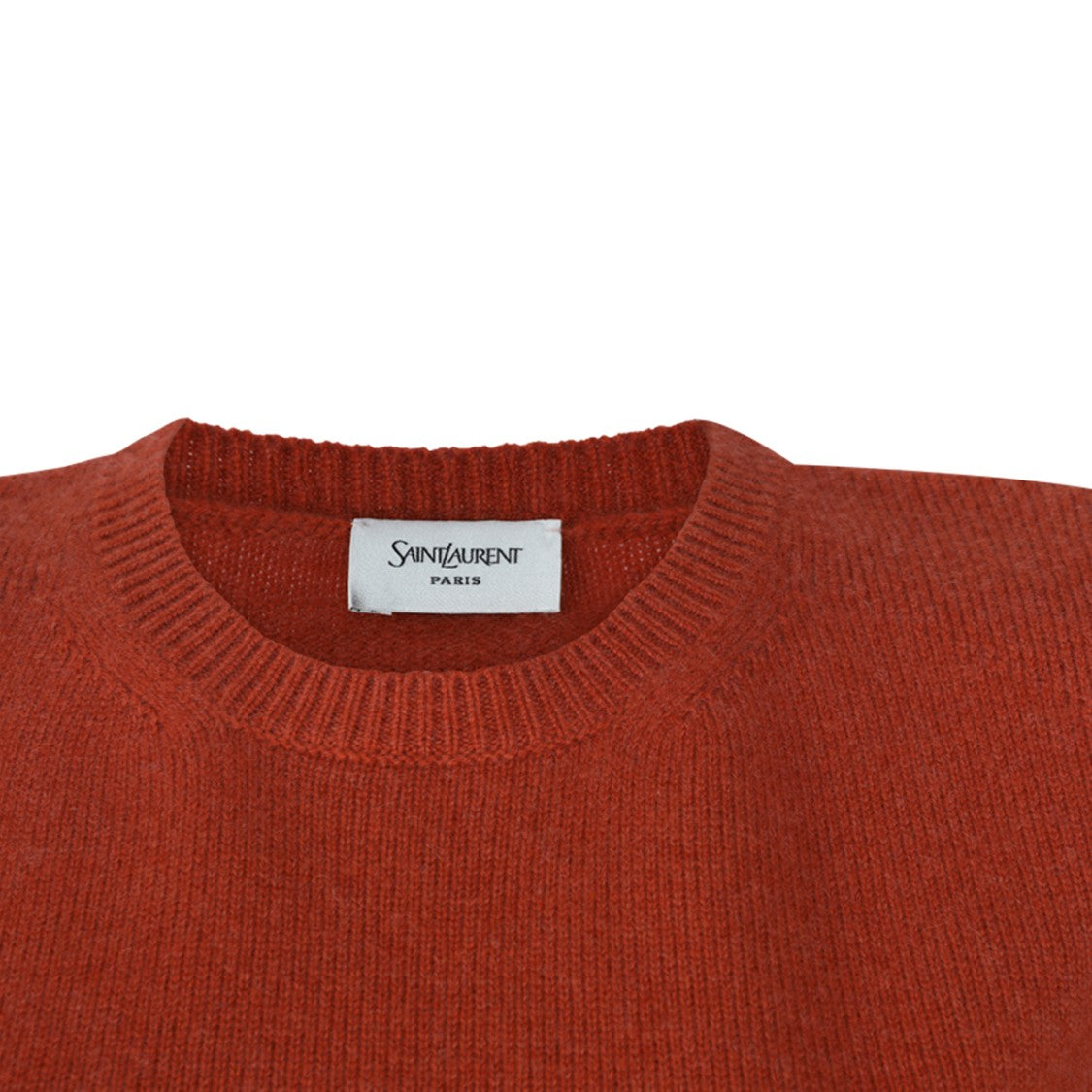 Saint Laurent Cropped Dark Orange Wool Sweater With Ribbed Detailing