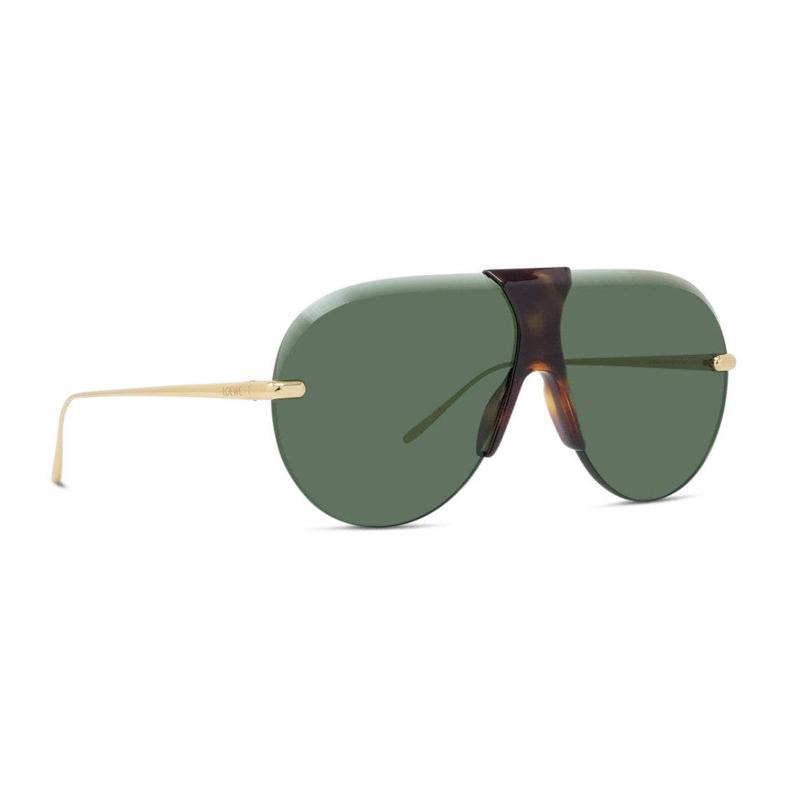 Loewe Gold Havana Wraparound Green Lens Shield Sunglasses