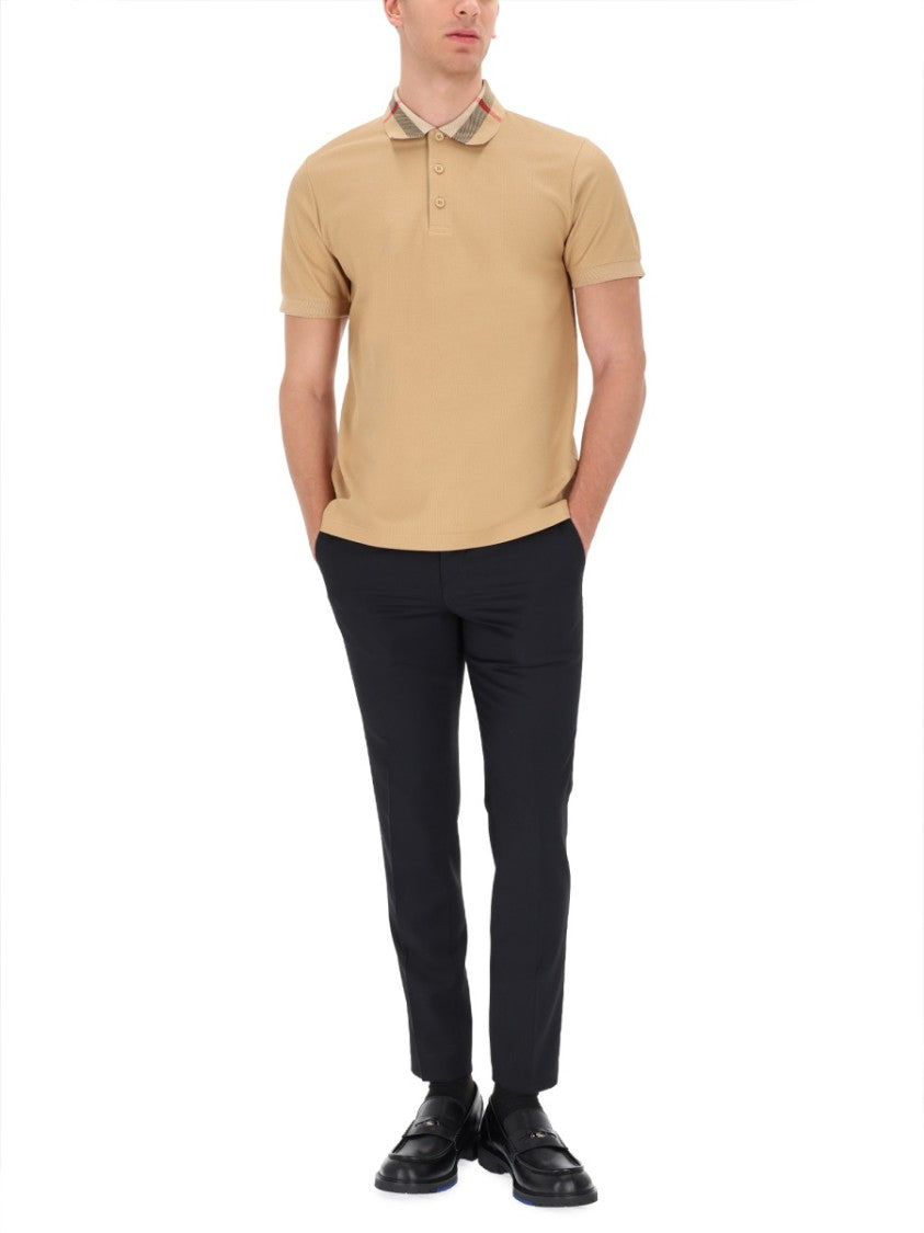 Burberry Neutrals Check Patterned Collar Polo Shirt