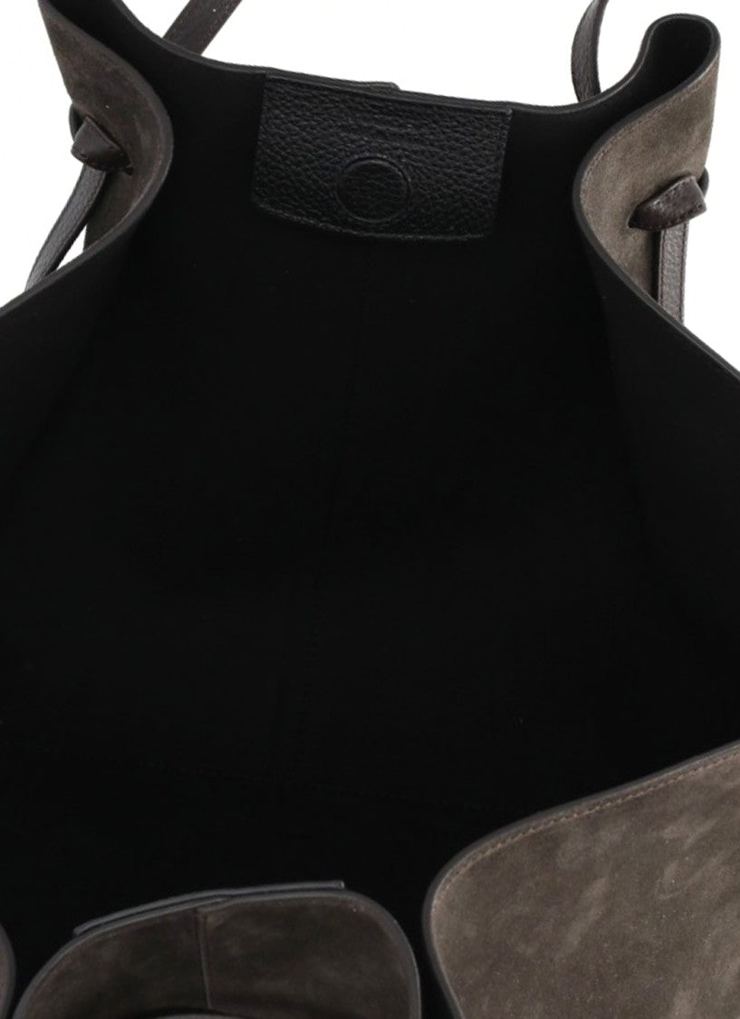 Yuzefi Winged Brown Suede Leather Tote Bag With Adjustable Handles