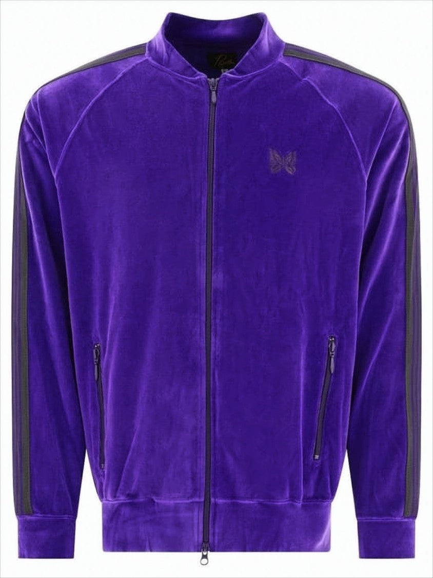 Needles Purple Velour Bomber Jacket With Ribbed Details