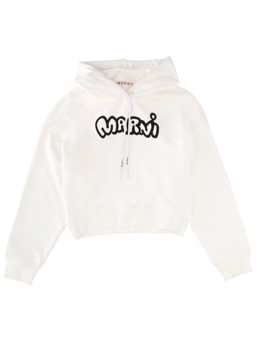 Marni White Cropped Hooded Sweatshirt