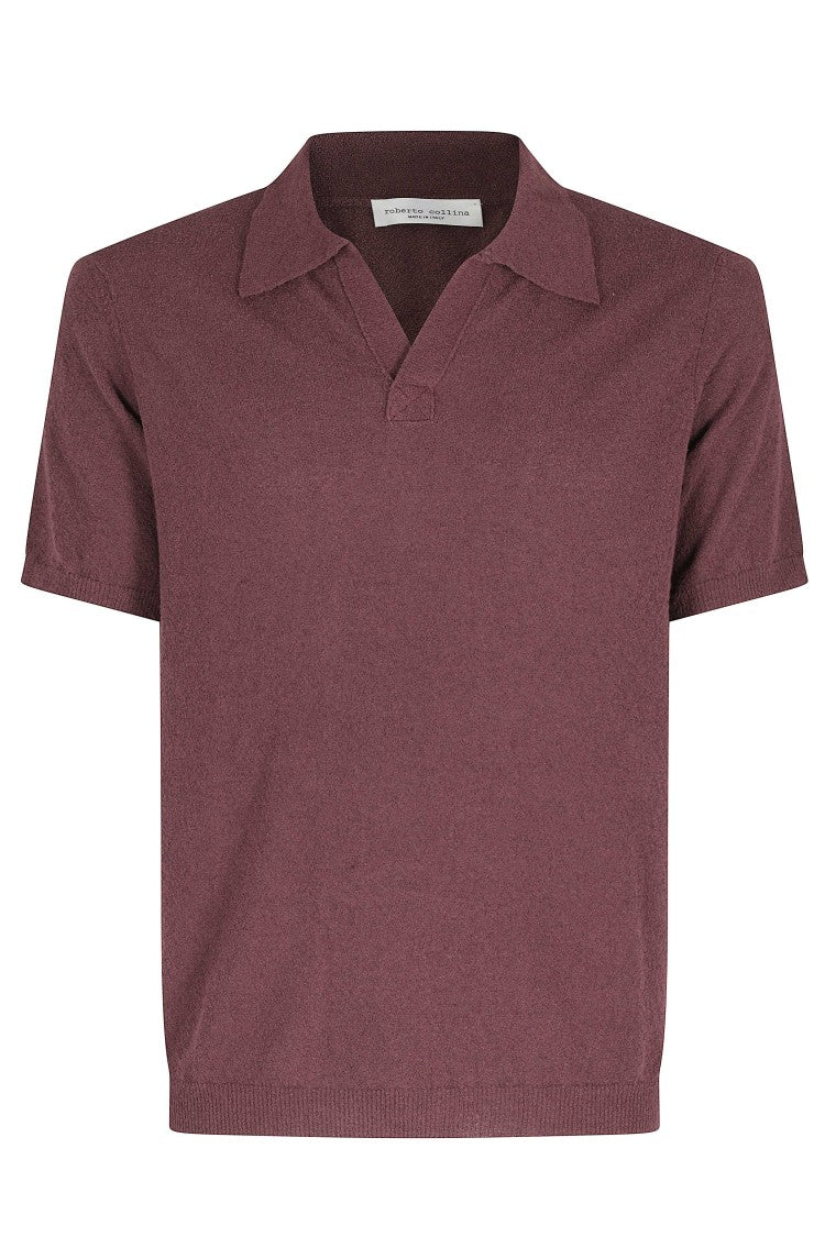 Roberto Collina Bordeaux Light Sponge Short Sleeve Ribbed Trim Cotton-Blend Polo Shirt