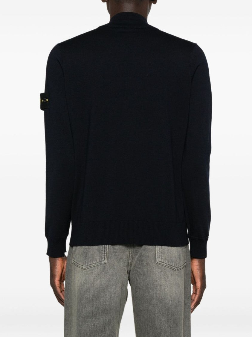 Stone Island Half-Zip Virgin Wool Sweater With Logo Badge