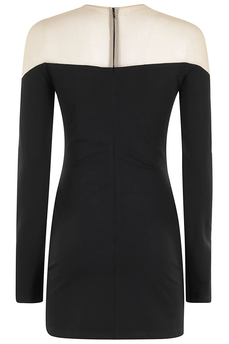 David Koma Wave Neckline Tulle Insert Long Slv Mini Dress