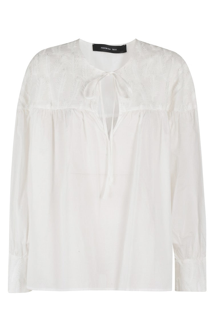 Federica Tosi Leaf-Embroidered Blouse With Drawstring Detail