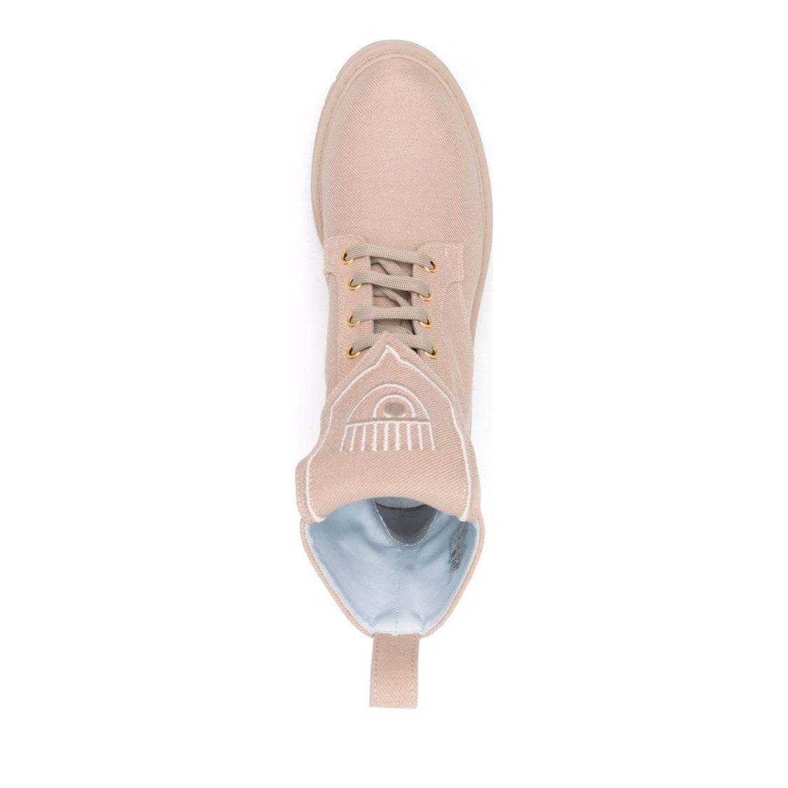 Chiara Ferragni Beige Embroidered Eye Motif Leather Ankle Boots