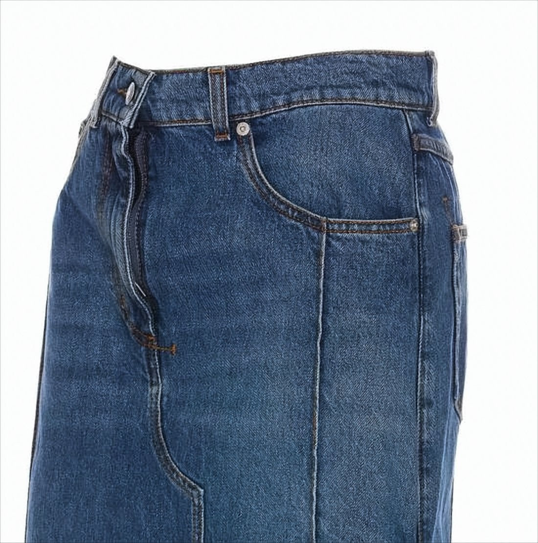 Alexander Mcqueen Long Denim Skirt With Asymmetrical Front Slit