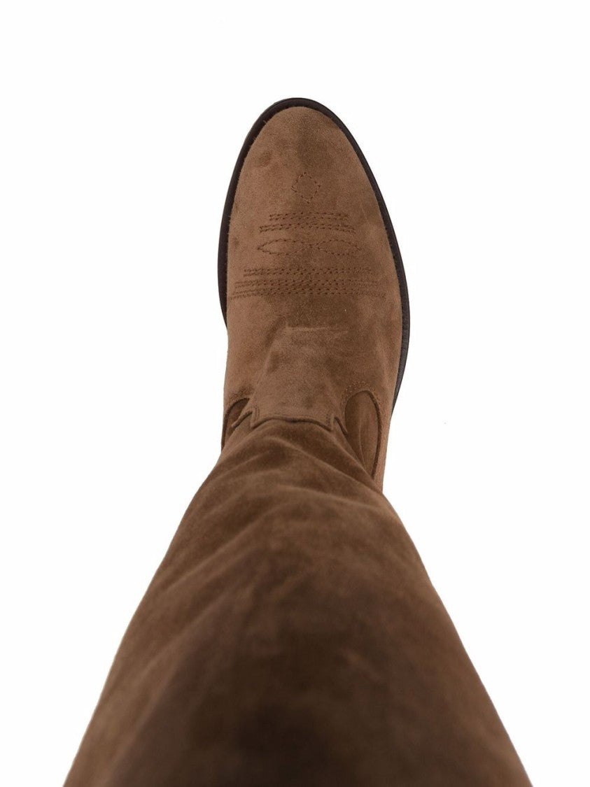 Via Roma 15 Suede Leather Tall Boots With Western-Inspired Detailing