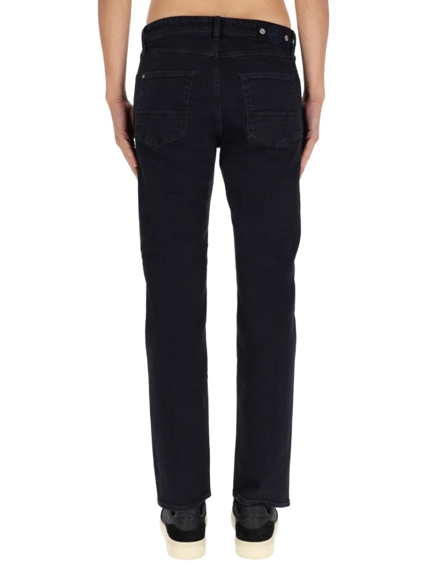 Stone Island Classic Straight-Leg Black Trousers With Button-Fly Closure