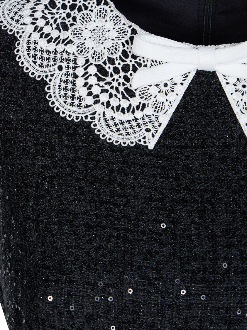 Self-Portrait Black Sequin Bouclé Mini Dress