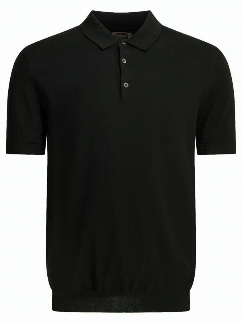 Baracuta Short-Sleeve Polo Shirt With Three-Button Placket And Ribbed Cuffs