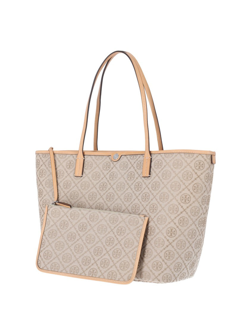 Tory Burch White T Monogram Canvas Tote Bag