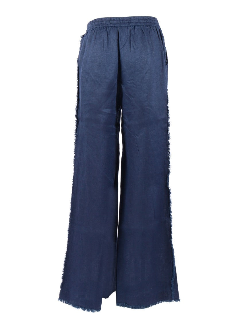 P.A.R.O.S.H. Wide Leg Frayed Linen Straight-Leg Pants