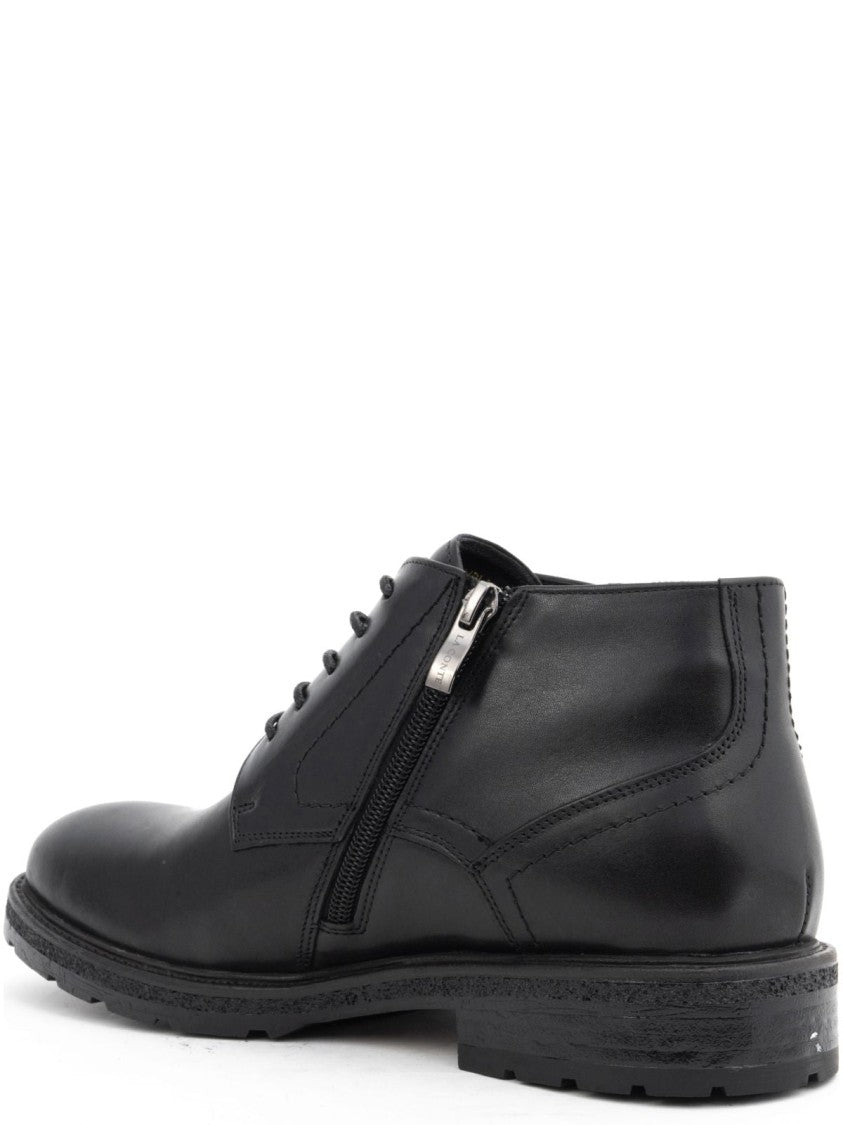 La Conte Lace-Up Leather Ankle Boots With Fur Lining