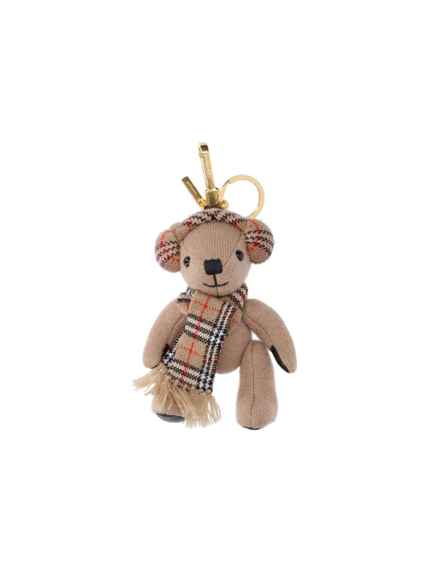 Burberry Knit Teddy Bear Keychain With Checkered Scarf
