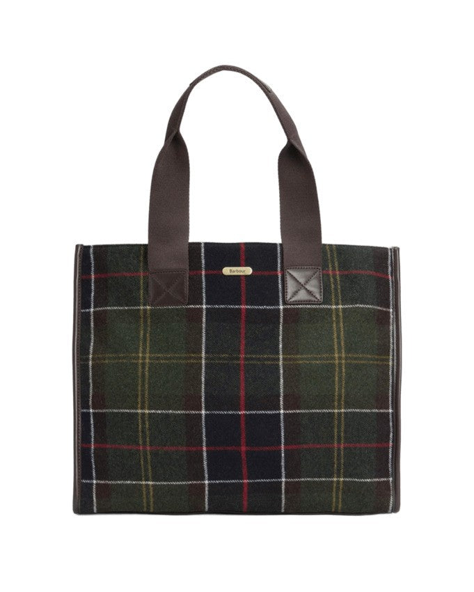 Barbour Rectangular Tartan Tote Bag With Dark Brown Trim