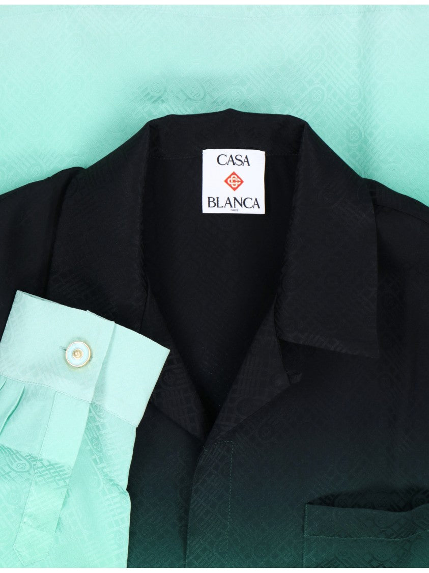 Casablanca Green Logo Print Silk Shirt