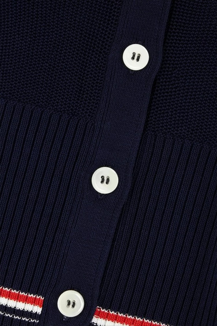 Thom Browne Deep V-Neck Cardigan With Tricolor Accents