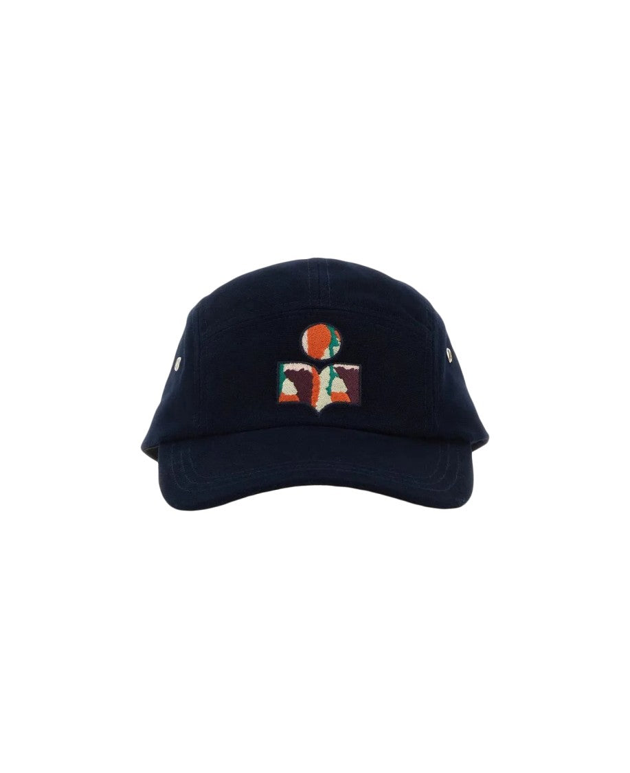 Isabel Marant Structured Deep Navy Cap With Geometric Embroidery