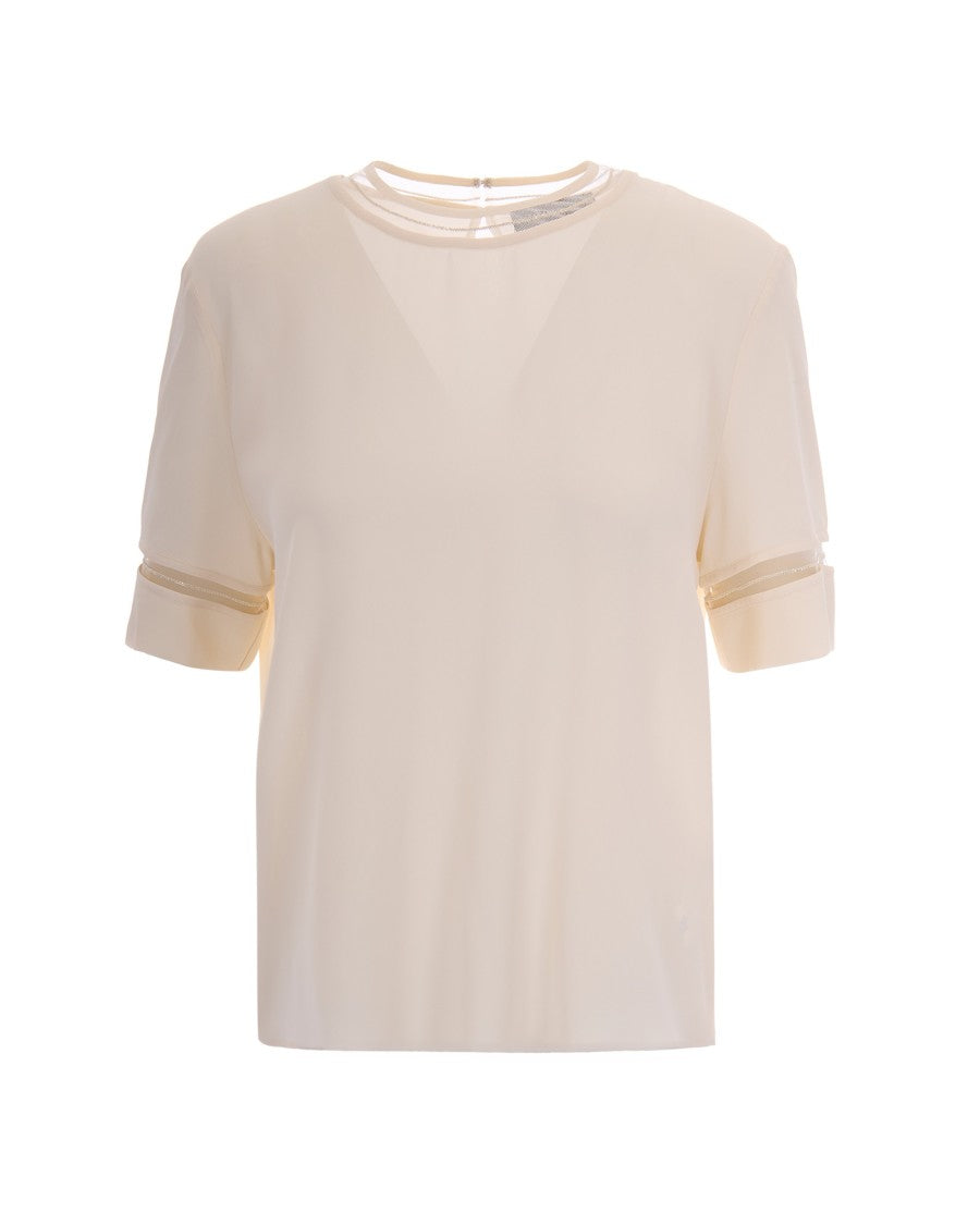 Fabiana Filippi Short-Sleeved Blouse In Washed Crepe De Chine With Tulle Trims