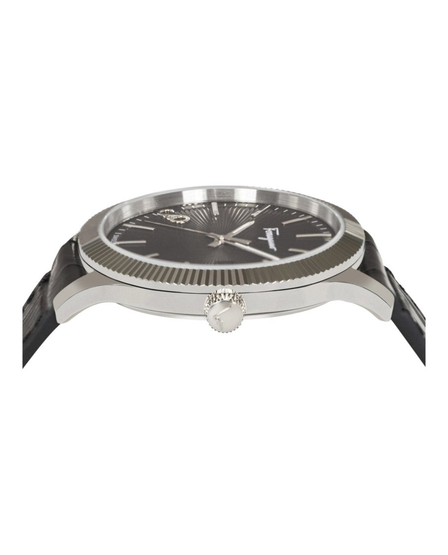 Ferragamo Classic Black Leather Stainless Steel Watch
