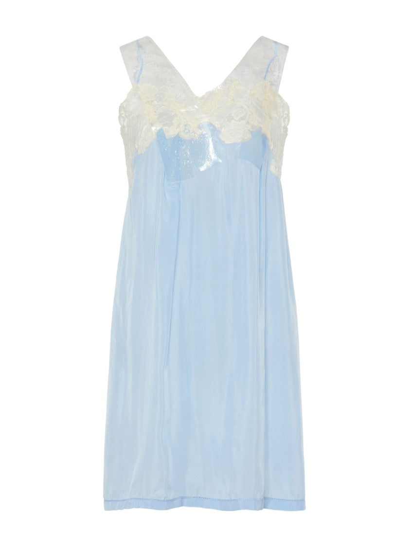 Maison Margiela Light Blue Sheer Lace Cupro Mini Dress