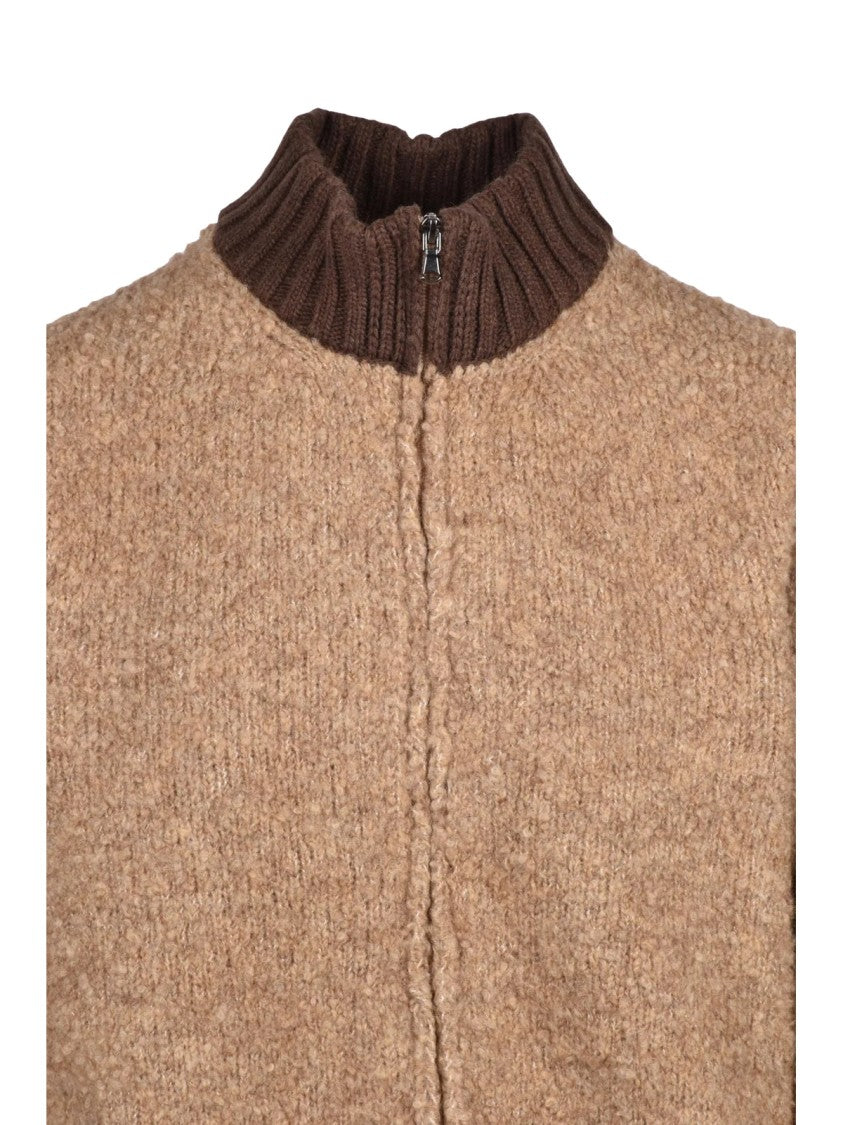 Cashmere Company P. Textured Knit Zip Cardigan With Ribbed Accents