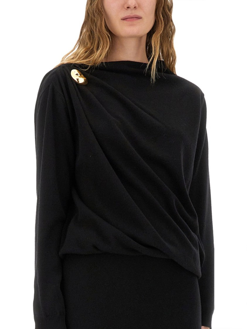 Fabiana Filippi Fitted Midi Dress With Draped Bodice And Gold Detail