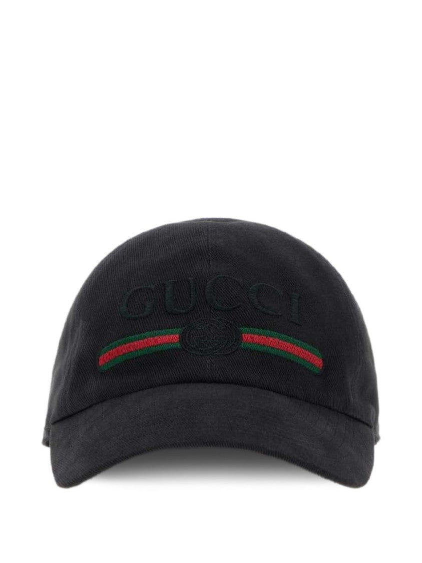 Gucci Black Embroidered Logo Cotton Baseball Cap