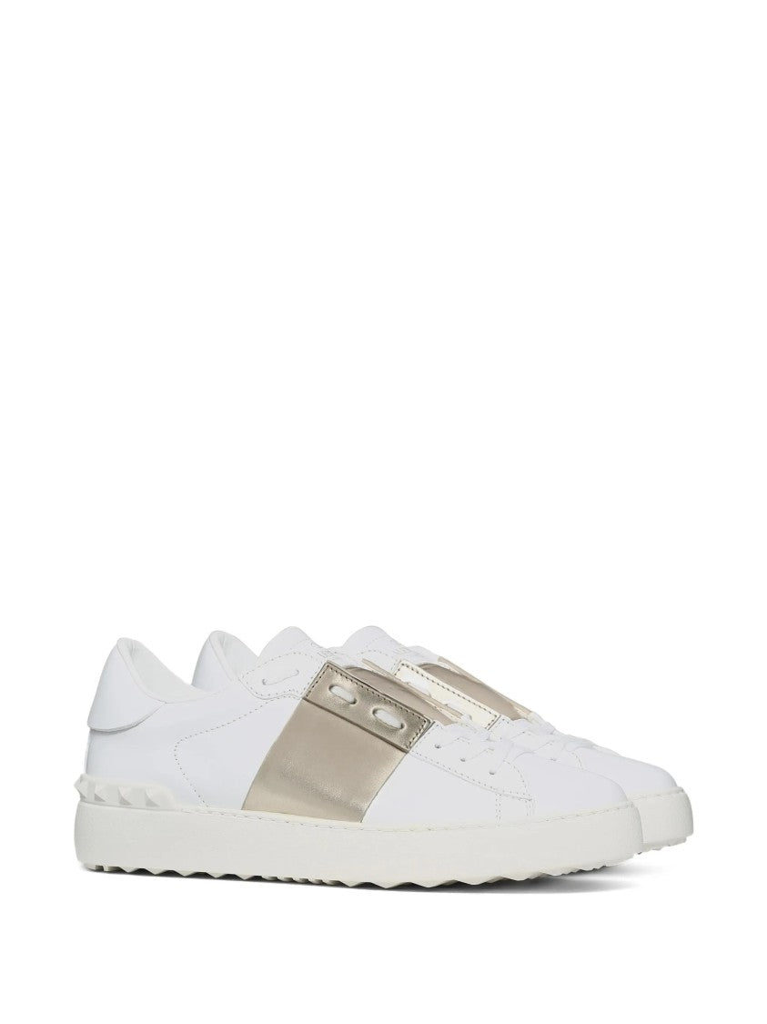 Valentino White Leather Metallic Strap Low-Top Sneakers
