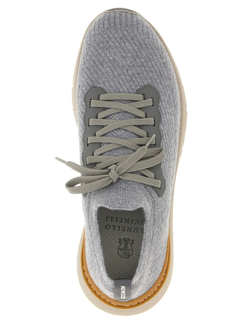 Brunello Cucinelli Low Slip-On Stretch Wool Knit Sneakers With Rubber Sole