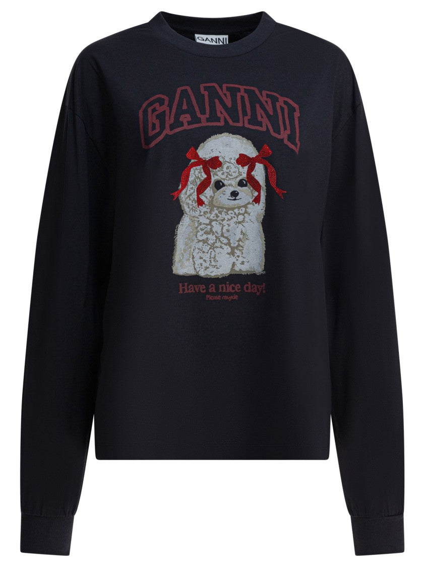 Ganni "Poddle" Cotton Crewneck Sweatshirt