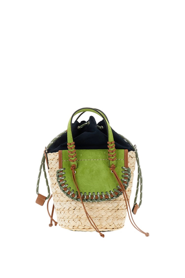 Cuba Lab Woven Raffia Bucket Bag With Suede Inserts