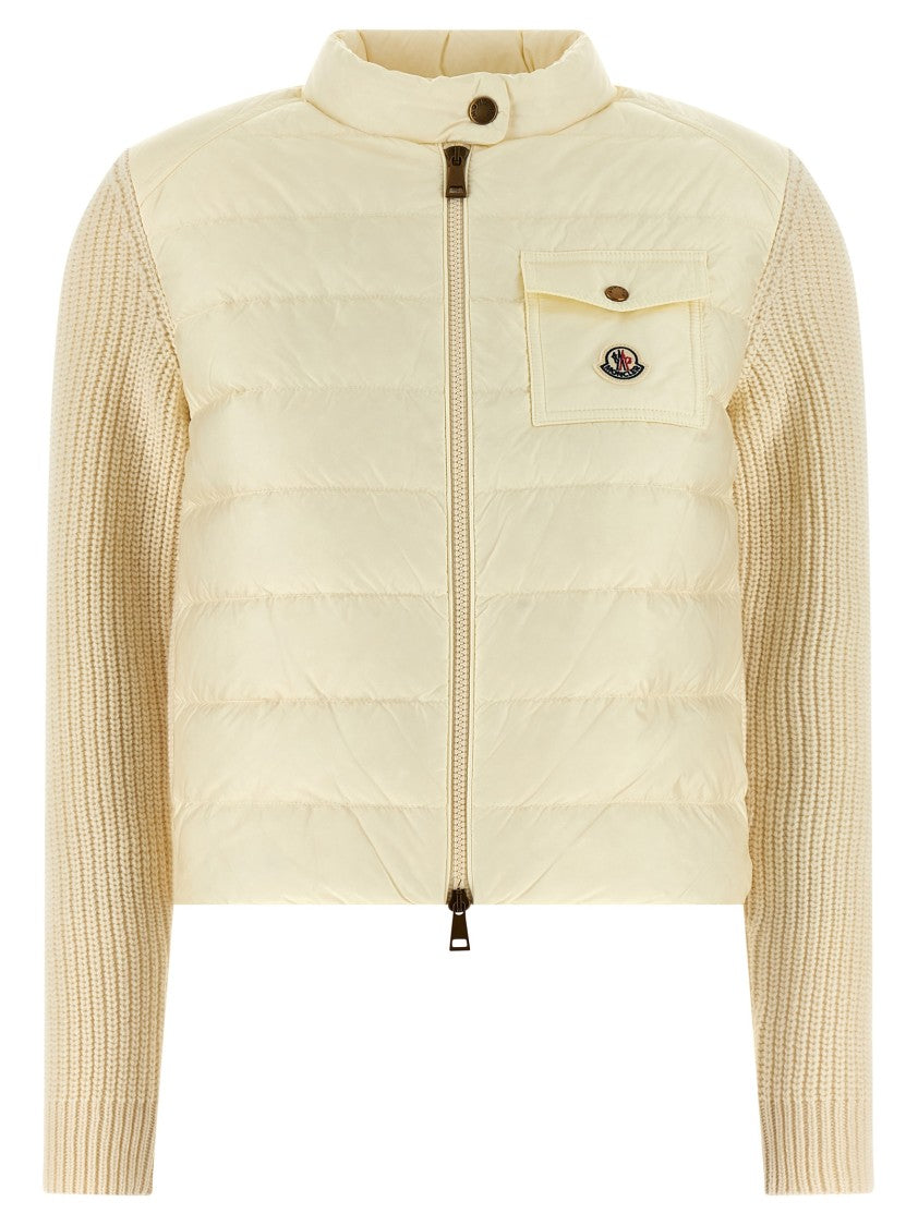 Moncler Slim Fit Merino Wool Cardigan With Quilted Padded Front
