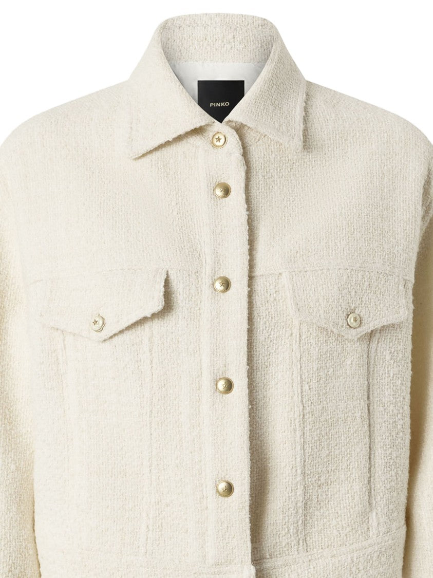 Pinko Cropped Bouclé Jacket With Classic Collar