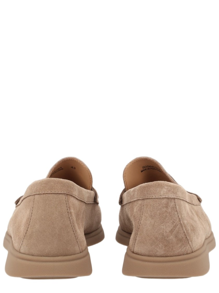 Boss Beige Soft Suede Penny Strap Loafers