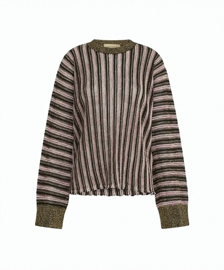 Momonì Chicory Multistripe Lurex Virgin Wool Kimono Knit Top