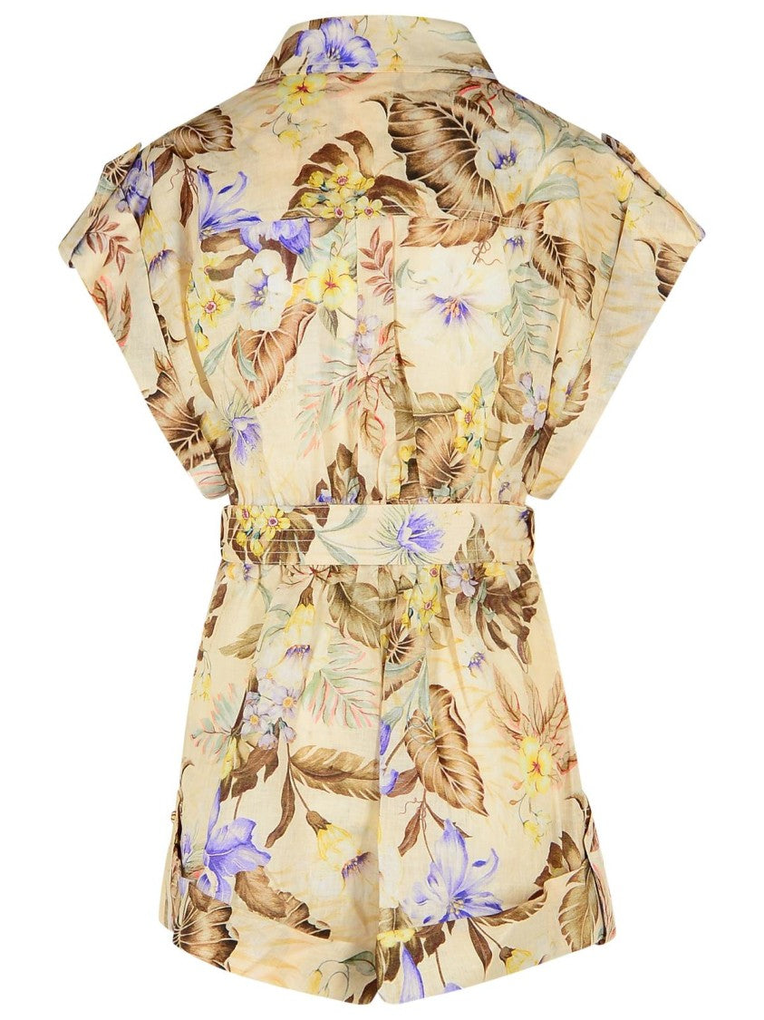 Zimmermann Coco' One-Piece Jumpsuit In Beige Linen