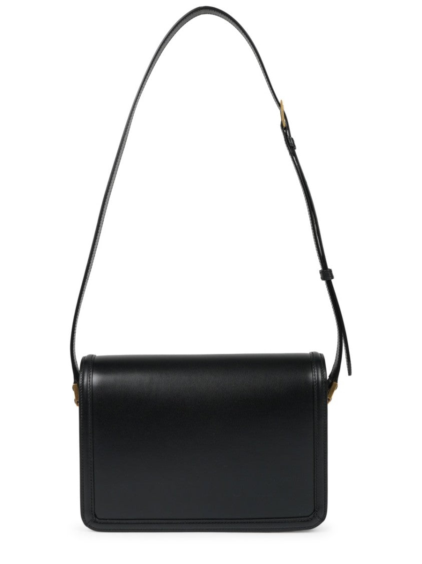 Saint Laurent Rectangular Black Leather Shoulder Bag With Gold-Tone Logo