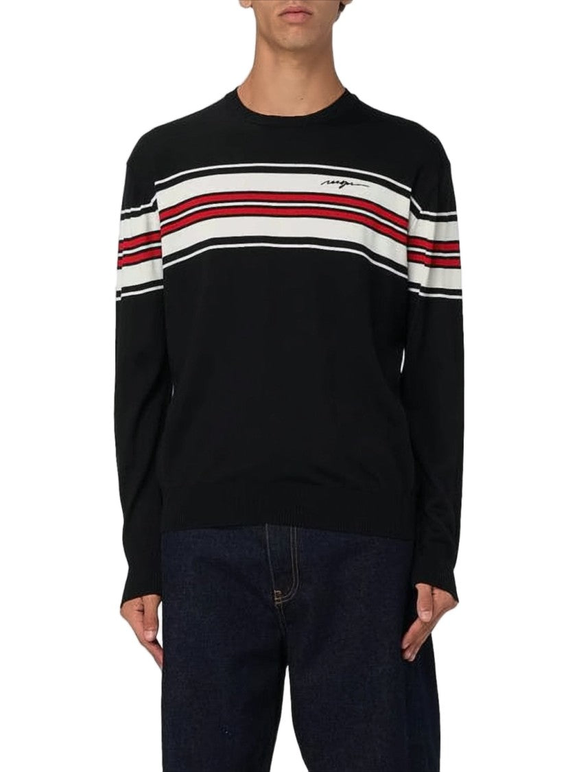 Msgm Horizontal Striped Knit Sweater With Signature Detail