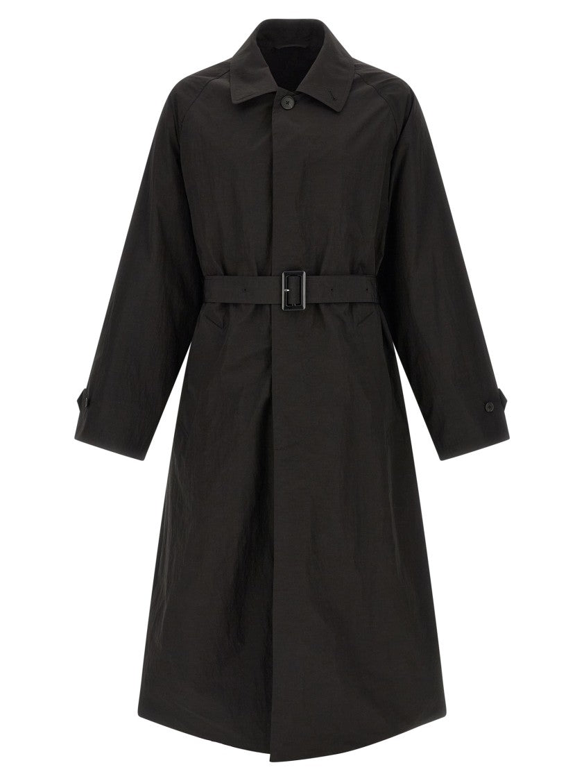 Ssstein Multilayer Technical Fabric Trench Coat With Adjustable Waist And Buttoned Collar