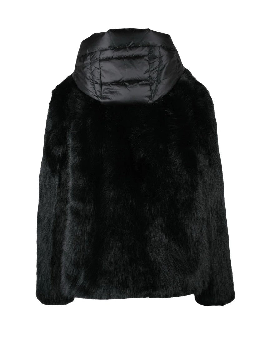 Bomboogie Black Quilted Short Polyester Faux Fur Jacket