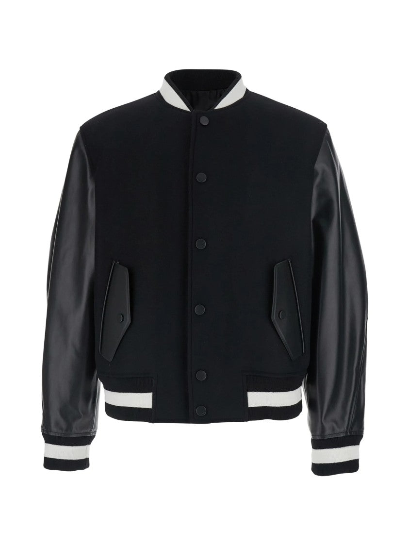 Givenchy Wool Varsity Contrast Leather Sleeves Blazer