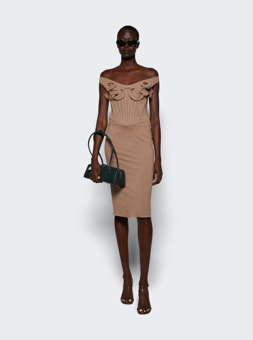 Magda Butrym Rose Applique Dress Beige