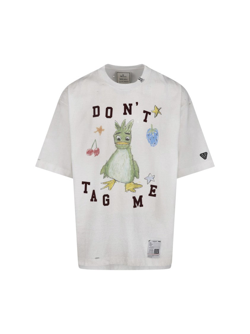 Maison Mihara Yasuhiro White Doodle Distressed Printed Cotton T-Shirt